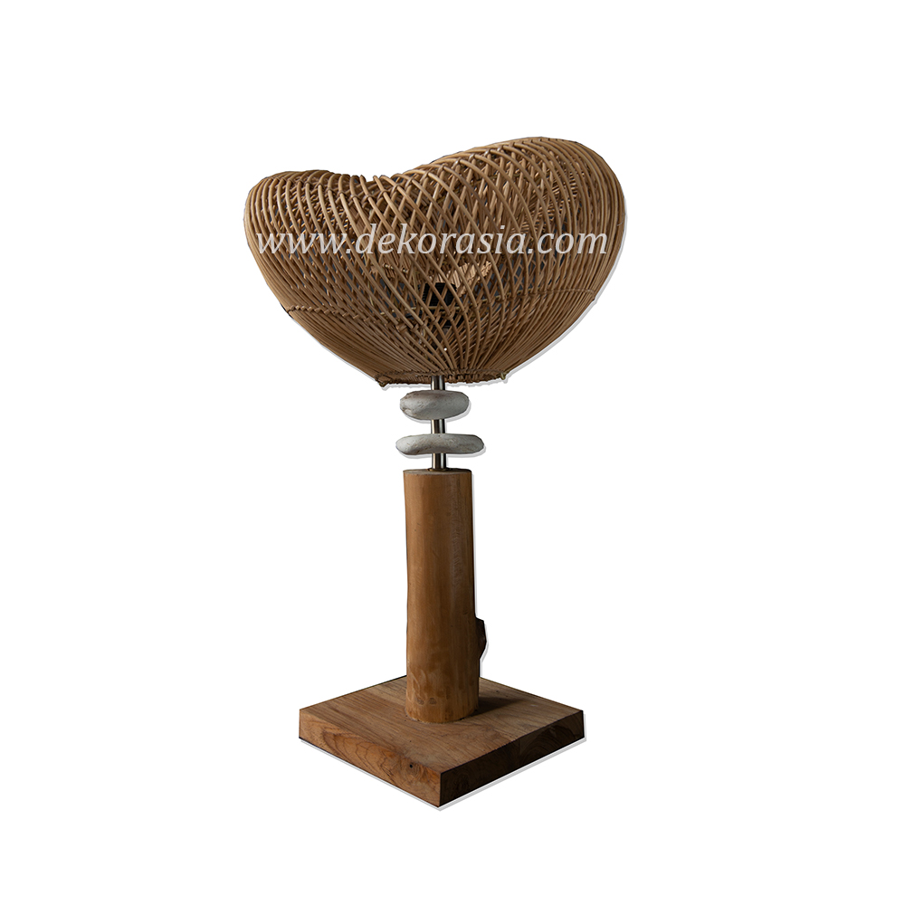 Desk Wooden Lamp with Webbing Cap, Wooden Lamp for Home Decoration