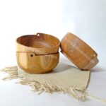 Natural Teak Wooden Round Bowl Dish Serving Dessert, Wood Bowl Kitchenware