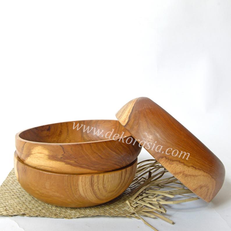Natural Teak Wood Round Tray Dish Serving, Dinnerware Set Dishes and Trays